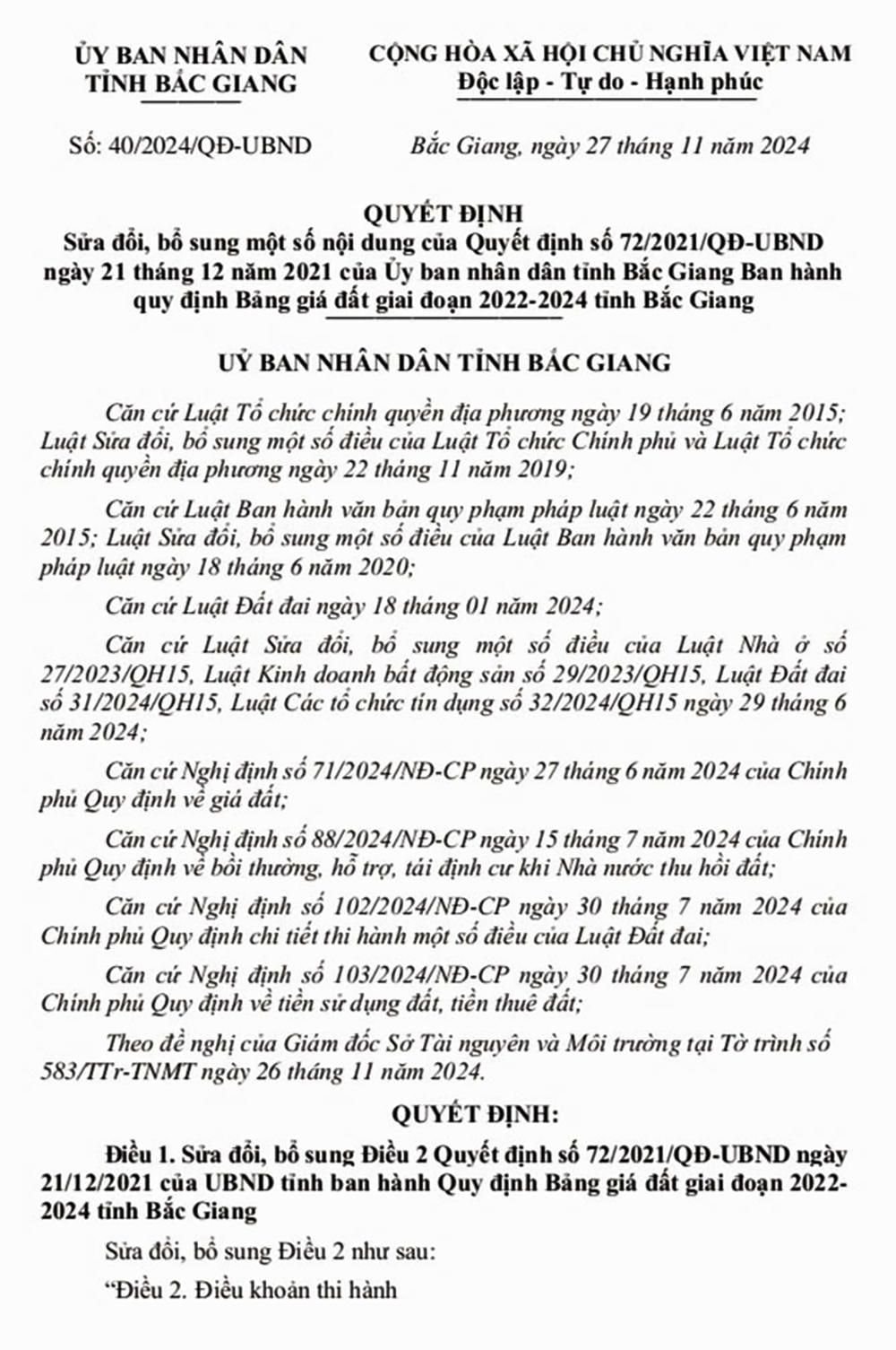 Bắc Giang  ban hành Bảng giá đất mới, giá đất ở cao nhất 120 triệu đồng/m2- Ảnh 2.