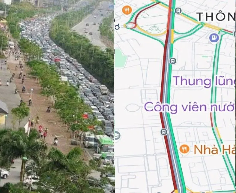 Ùn ứ trên 2 tuyến đường vừa dựng hàng rào cứng phân làn ô tô, xe máy tại Hà Nội- Ảnh 3. Ùn ứ trên 2 tuyến đường vừa dựng hàng rào cứng phân làn ô tô, xe máy tại Hà Nội- Ảnh 3.